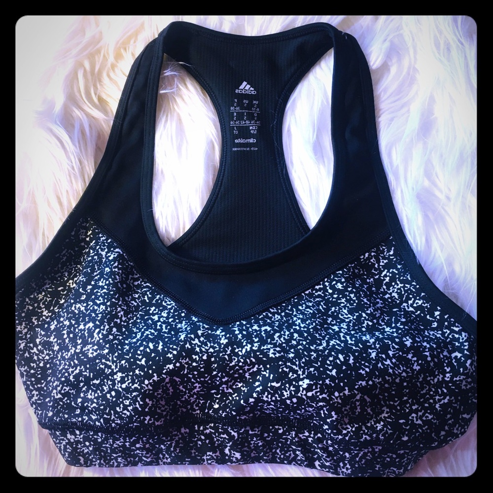 Adidas black and white print sports bra